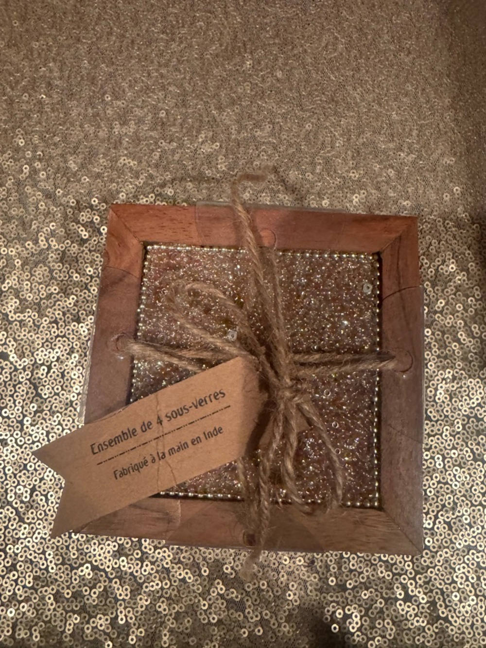 New Rustic Wood Frame Coasters with Sparkle Inset - Brown - Picture 3 of 4